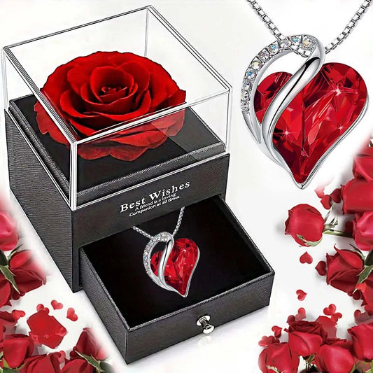 Ocean Heart Necklace | Eternal Rose Gift Box | Romantic Jewelry Gift for Her