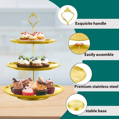 Elegant Gold 3-Tier Cake Stand | 27x27 cm | Dessert Display Tower for Parties & Celebrations