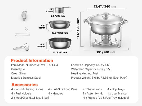 SucceBuy 4-Pack Stainless Steel Chafing Dish Buf