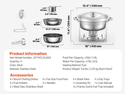 SucceBuy 4-Pack Stainless Steel Chafing Dish Buf