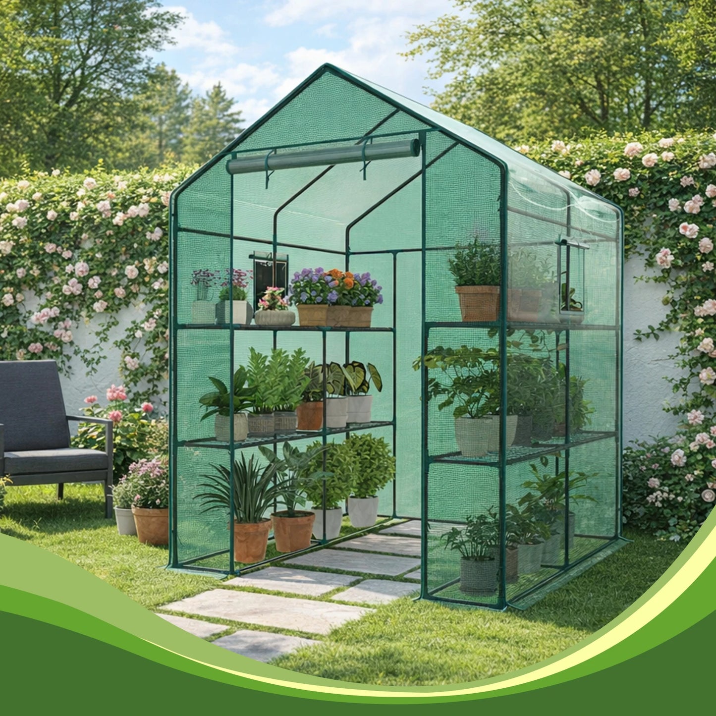 JHK Portable Walk-In Greenhouse | 56 Inch | Heavy Duty Frame | Screen Windows | Outdoor Garden Plant Protection