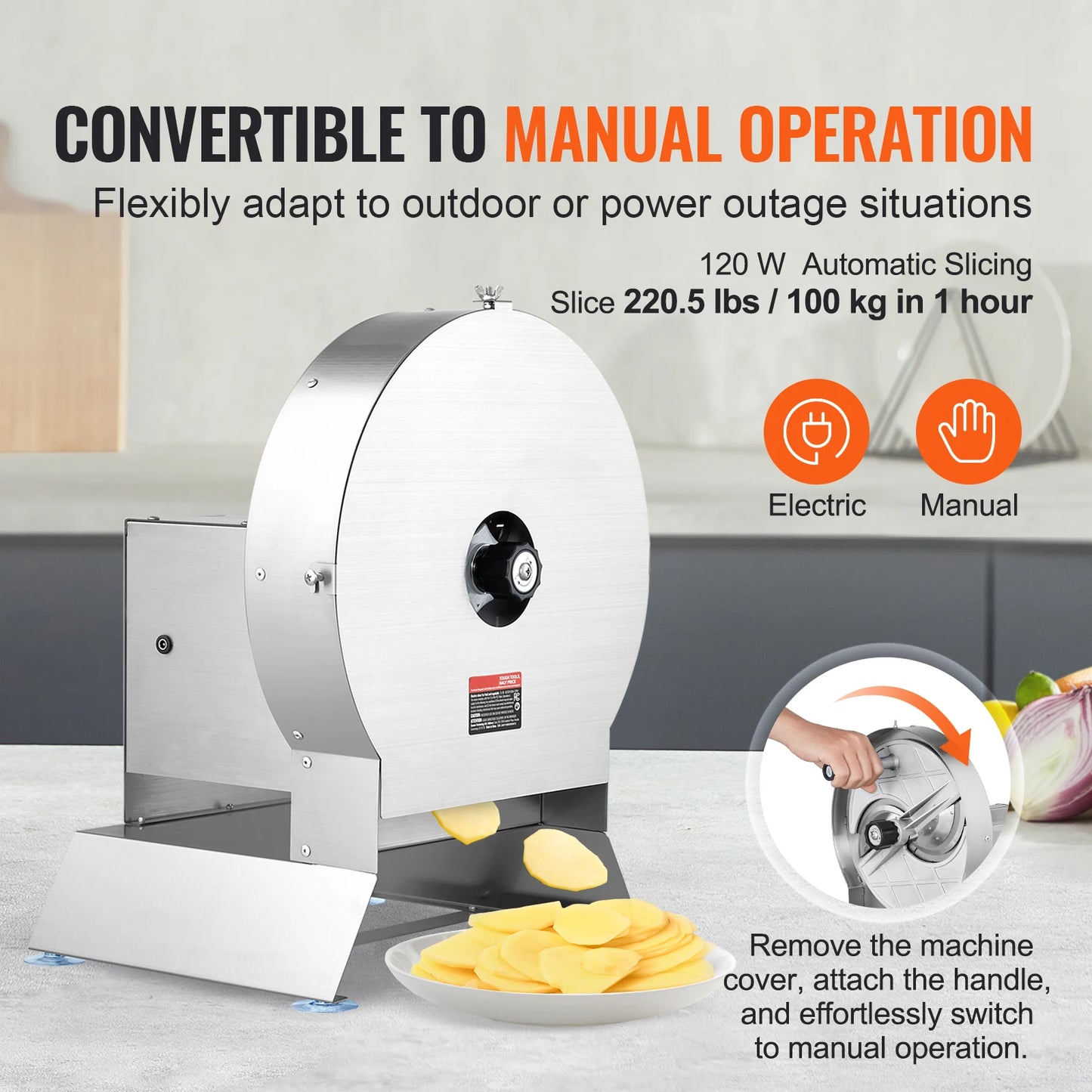SucceBuy Electric Vegetable Slicer | Adjustable 0–12mm Thickness | Commercial Grade Food Cutter | Manual Convertible Design