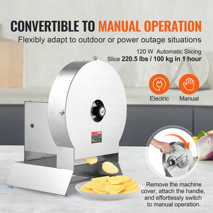 SucceBuy Electric Vegetable Slicer | Adjustable 0–12mm Thickness | Commercial Grade Food Cutter | Manual Convertible Design