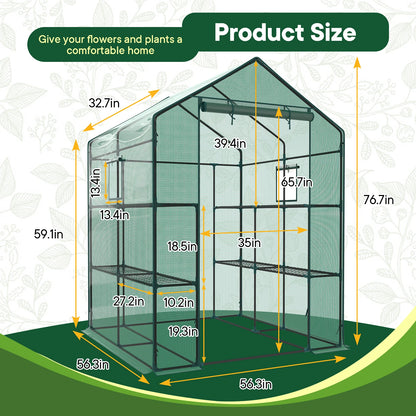JHK Portable Walk-In Greenhouse | 56 Inch | Heavy Duty Frame | Screen Windows | Outdoor Garden Plant Protection