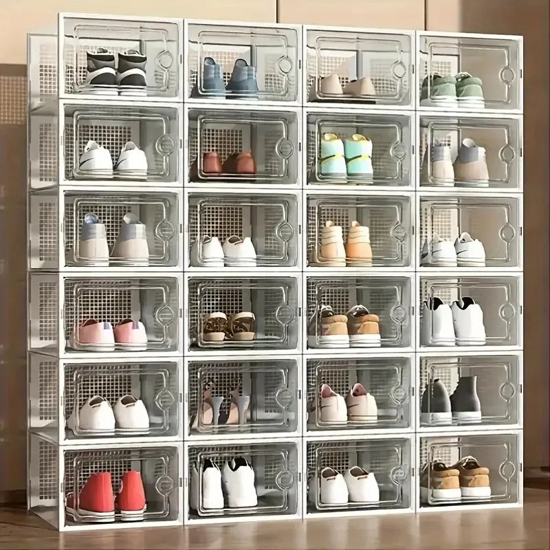 24-Pack Stackable Shoe Storage Boxes | Clear Dustproof Display Cases | Closet Organizer for Shoes & Accessories