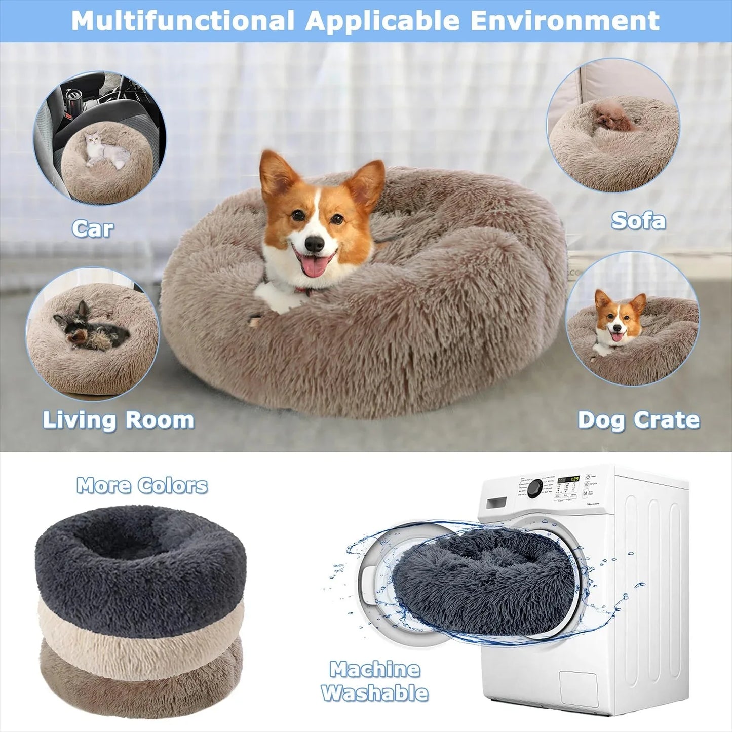 Round Plush Dog & Cat Bed – Washable Warm Pet Sofa for Small, Medium & Large Pets 🐾