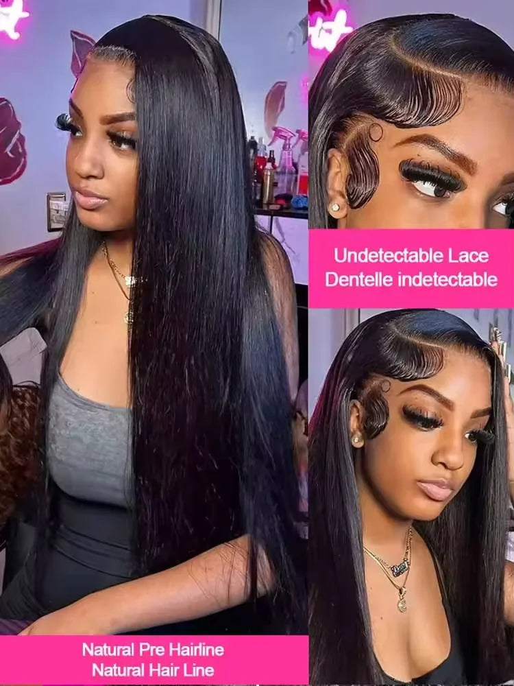13x6 HD Transparent Lace Front Human Hair Wig, Pre-Plucked Straight Wig, 200% Density, Natural Black for Women
