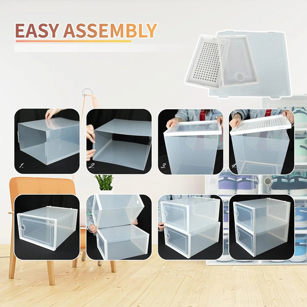24-Pack Stackable Shoe Storage Boxes | Clear Dustproof Display Cases | Closet Organizer for Shoes & Accessories