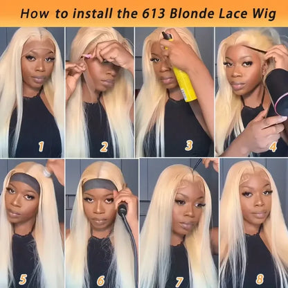 40-Inch 613 Blonde Human Hair Lace Front Wig for Women, 13x6 Transparent HD Lace Frontal Wig, Pre-Plucked Straight Style, Natural Hairline, Full-Length Long Wig