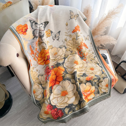 Women's Floral Jacquard Faux Cashmere Shawl | Thick Pashmina Wrap | Winter Shawl