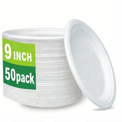 9-Inch Disposable Dinner Plates | 50-Pack | Food-Grade | Leak-Proof | Microwave-Safe | Party & Everyday Use