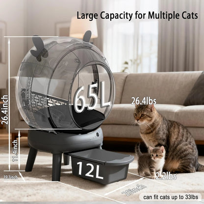 65L Smart Self-Cleaning Cat Litter Box | App Controlled | Odor Control | Dual Safety System