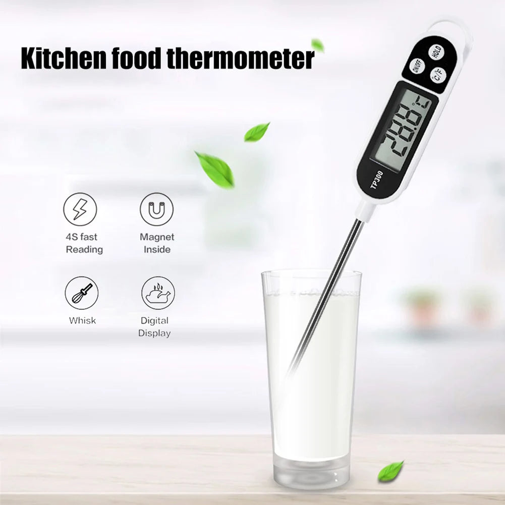 TP300 Digital Food Thermometer, Instant Read Meat Thermometer with LCD Display, Kitchen Cooking Thermometer for BBQ, Meat, Milk, Water & Food Temperature Monitoring