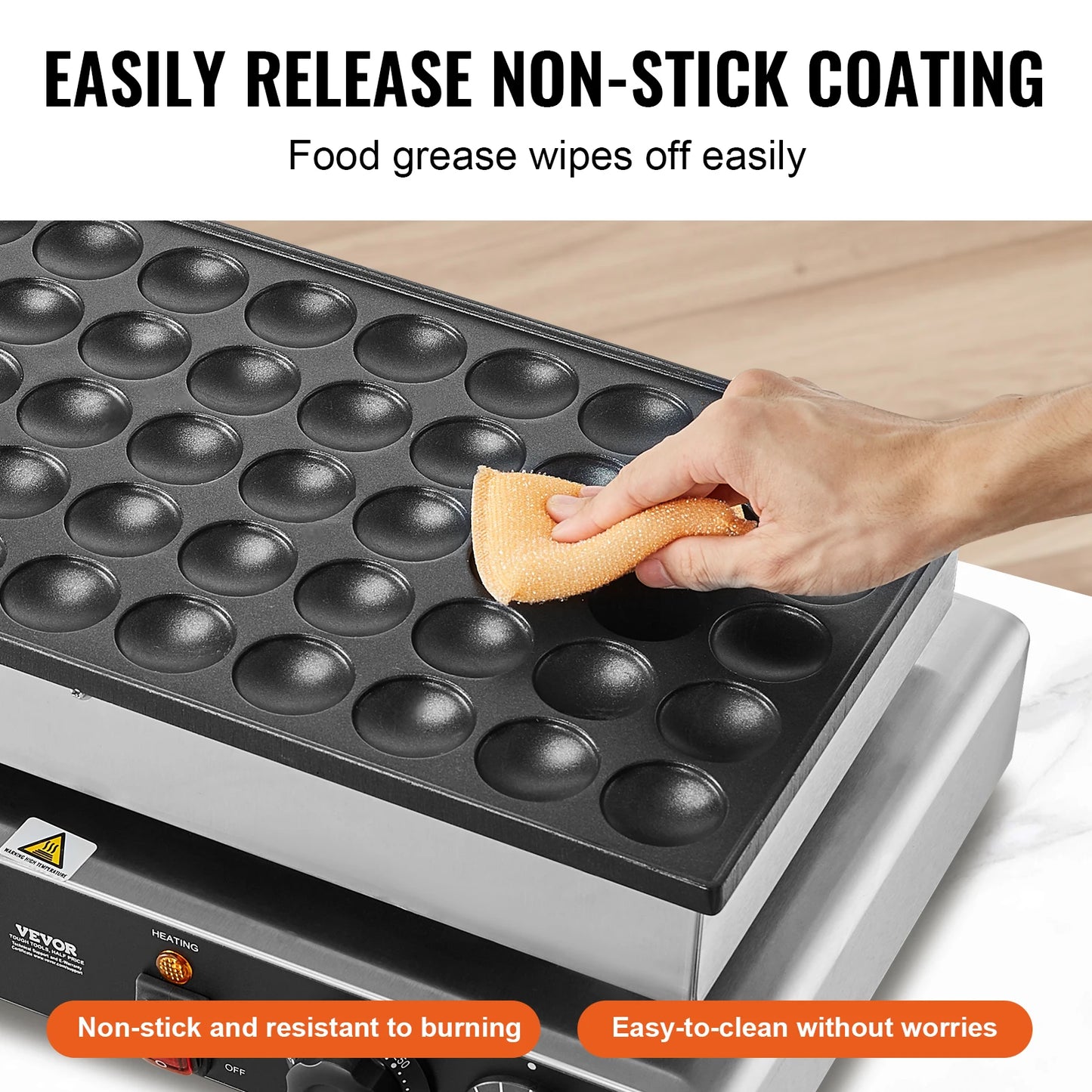 SucceBuy Commercial Mini Dutch Pancake Maker | 50-Cavity Non-Stick Plate | Dual Temperature & Timer Control