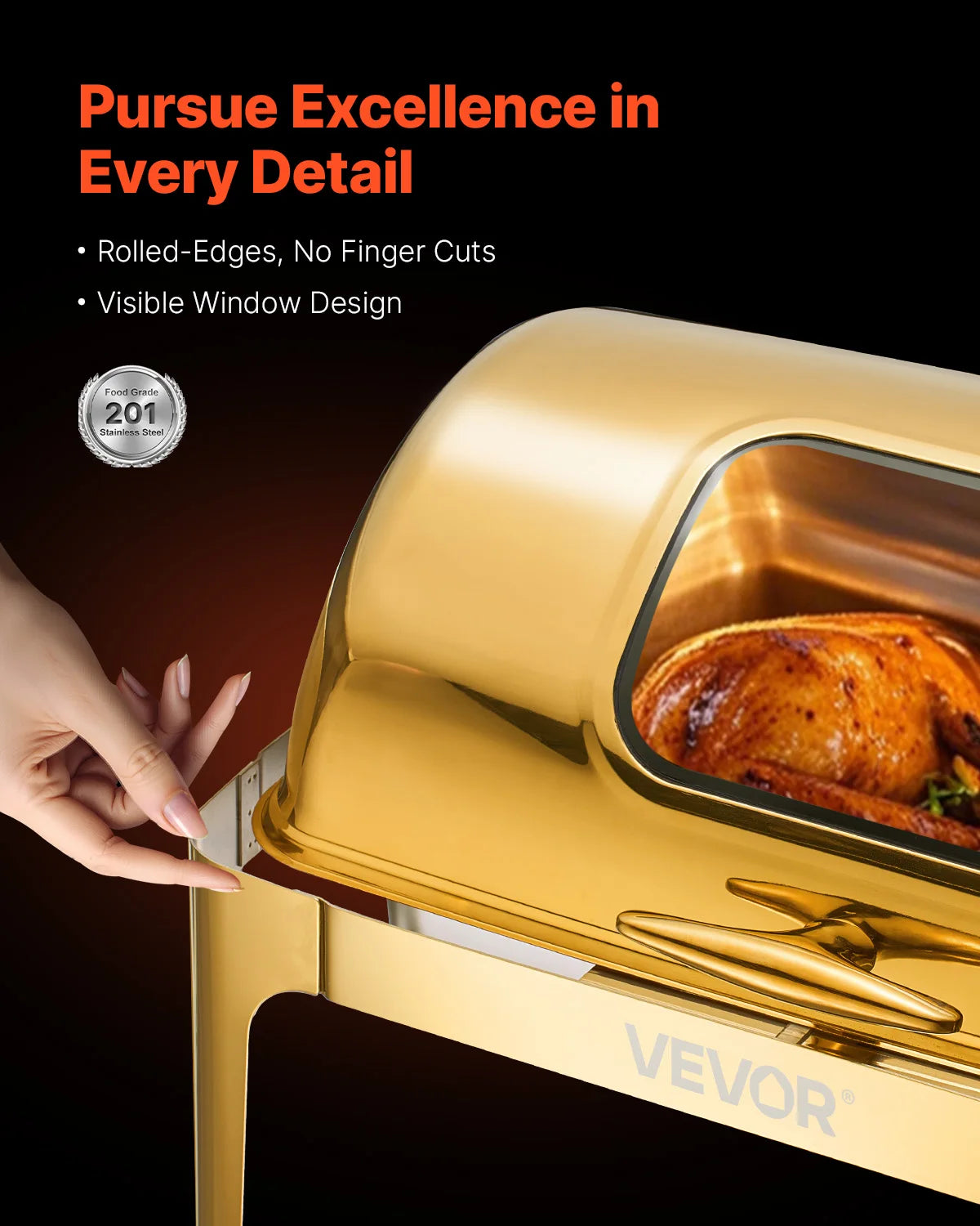 SucceBuy Elegant 9QT Roll Top Chafing Dish | Stainless Steel Buffet Warmer | Full Size Pan | Catering Food Server