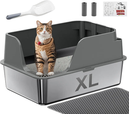Premium Stainless Steel Cat Litter Box | Extra Large, Leak-Proof & Splash-Resistant