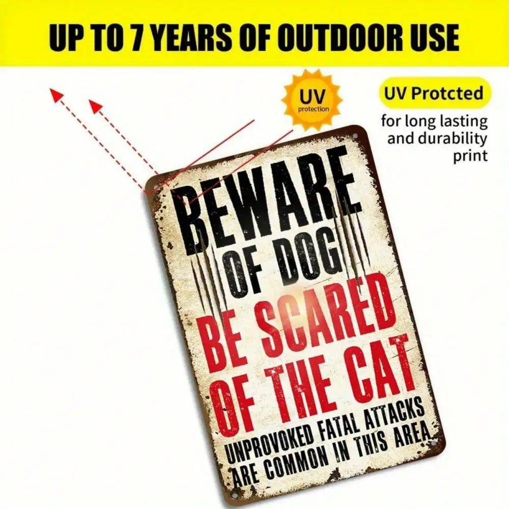 Funny Pet Warning Tin Sign | “Beware of Dog/Cat” Metal Wall Decor | 8x12 Inch Home & Office Decor
