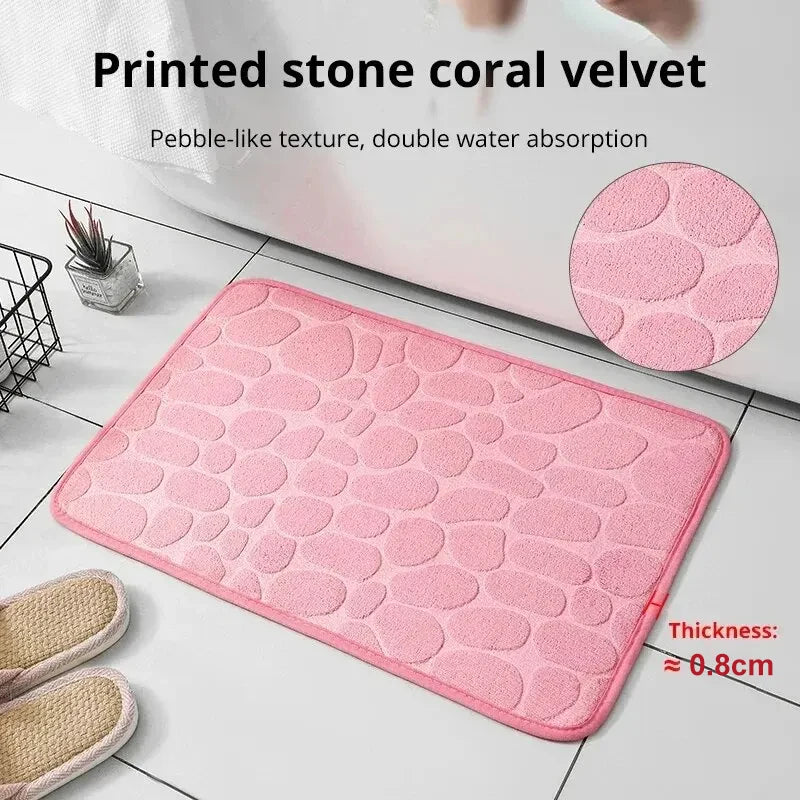 Embossed Fiber Floor Mat | Non-Slip Pebble Design | Bathroom & Living Room Rug
