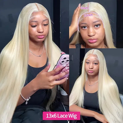 40-Inch 613 Blonde Human Hair Lace Front Wig for Women, 13x6 Transparent HD Lace Frontal Wig, Pre-Plucked Straight Style, Natural Hairline, Full-Length Long Wig
