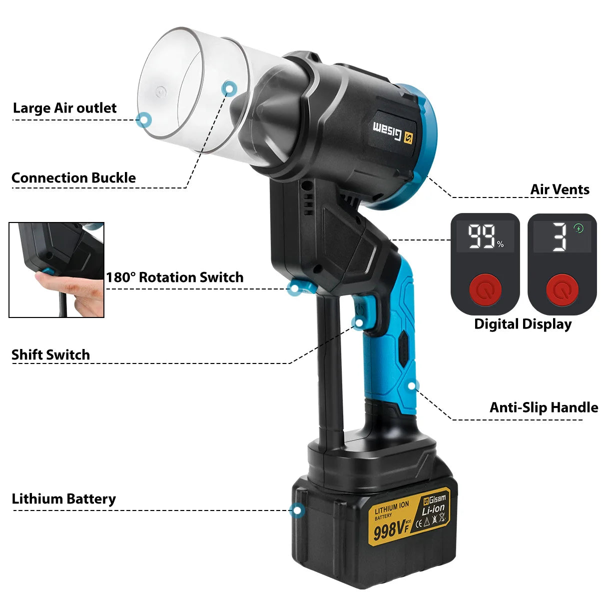 Gisam™ Brushless Turbo Air Blower – Professional Cordless Cleaning System