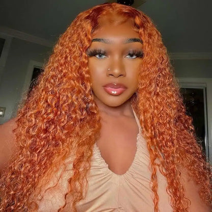 Orange Ginger Deep Wave Wig | 30–36 Inch | 13x4 & 13x6 HD Lace | Colored Human Hair | Curly Wave