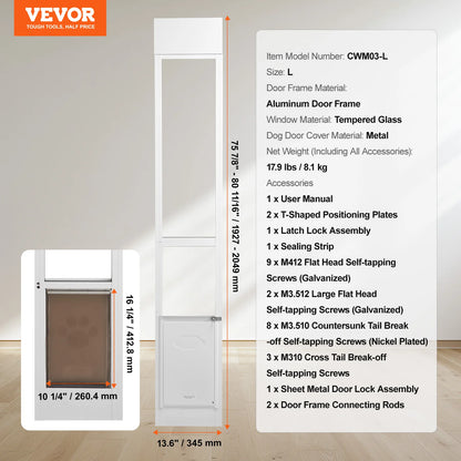 SucceBuy Sliding Glass Dog Door | Adjustable Height | Aluminum Frame | Tempered Glass Pet Door