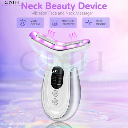 7-in-1 Neck & Face Beauty Device with LED Light Therapy, Microcurrent Technology, Deep Cleansing, and Warm Compress Features