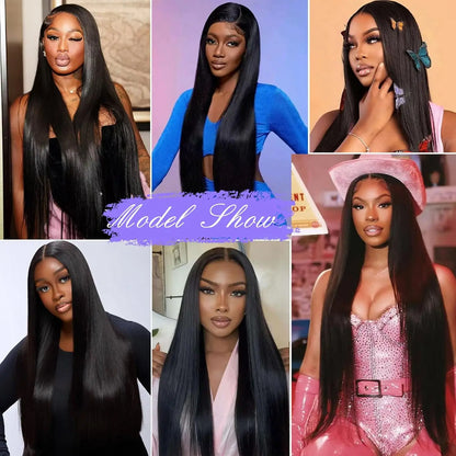 13x6 HD Transparent Lace Front Human Hair Wig, Pre-Plucked Straight Wig, 200% Density, Natural Black for Women