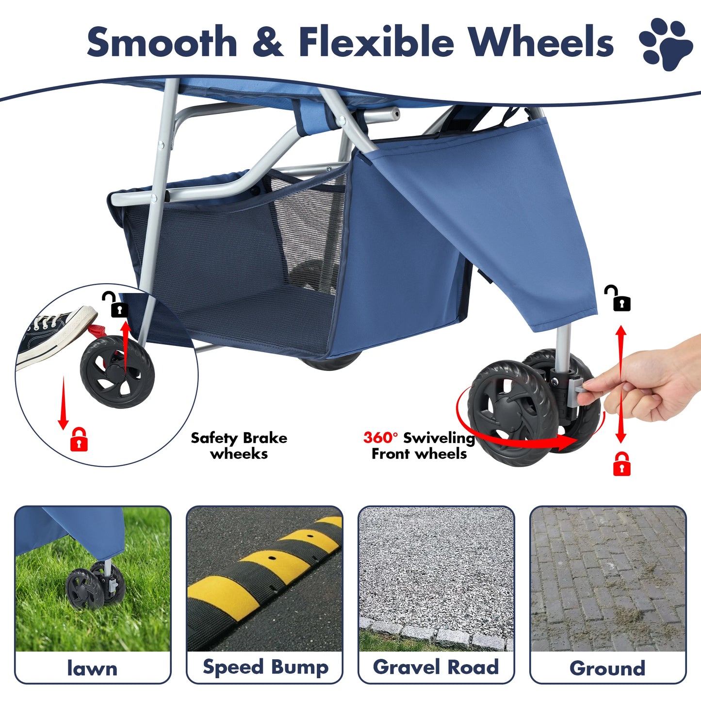JHK 3-Wheel Pet Stroller | Foldable Design | Mesh Windows | Storage Basket & Cup Holder