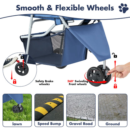 JHK 3-Wheel Pet Stroller | Foldable Design | Mesh Windows | Storage Basket & Cup Holder