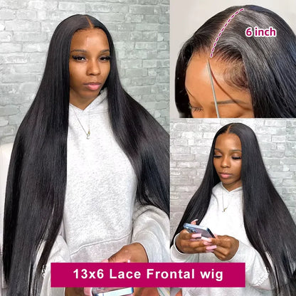 13x6 HD Transparent Lace Front Human Hair Wig, Pre-Plucked Straight Wig, 200% Density, Natural Black for Women