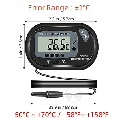 Electronic Aquarium Thermometer with Probe Sensor, Suction Cup Mount, LCD Display Water Temperature Monitor for Fish Tanks and Aquariums (Celsius °C)