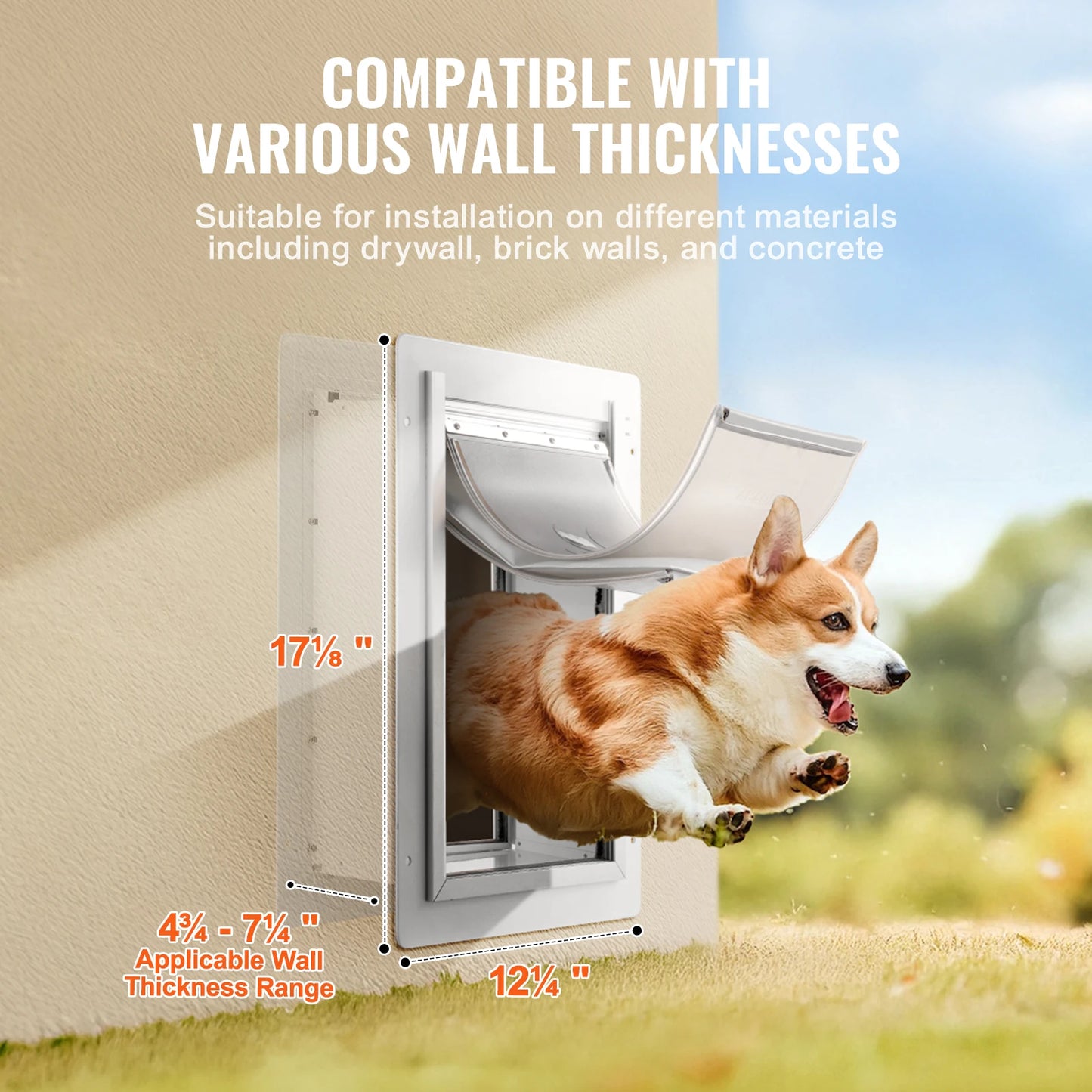 SucceBuy Pet Door with Metal Frame, Lock, and 3-Flap Weatherproof Design for Interior and Exterior Wall Installation for Dogs and Cats