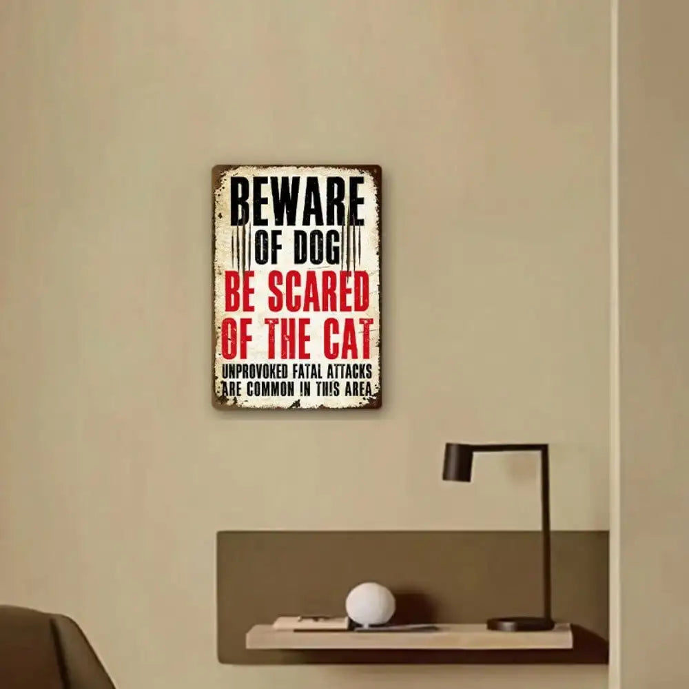 Funny Pet Warning Tin Sign | “Beware of Dog/Cat” Metal Wall Decor | 8x12 Inch Home & Office Decor