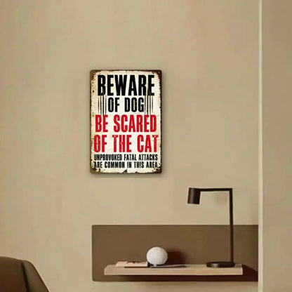 Funny Pet Warning Tin Sign | “Beware of Dog/Cat” Metal Wall Decor | 8x12 Inch Home & Office Decor