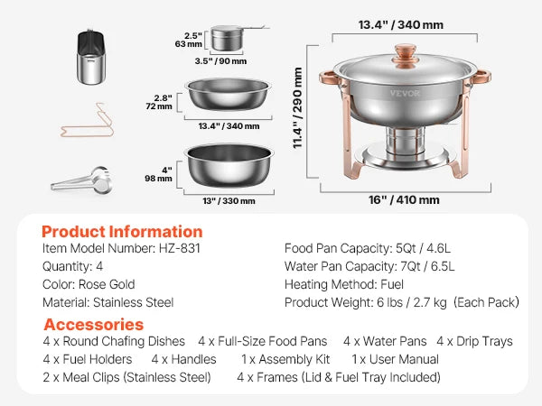 SucceBuy 4-Pack Stainless Steel Chafing Dish Buf