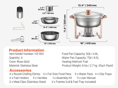SucceBuy 4-Pack Stainless Steel Chafing Dish Buf