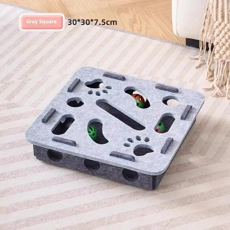 Indoor Cat Puzzle Toy, Felt Interactive Box with Ball, Exercise and Hunting Game Toy for Mental Stimulation and Activity