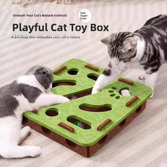 Indoor Cat Puzzle Toy, Felt Interactive Box with Ball, Exercise and Hunting Game Toy for Mental Stimulation and Activity