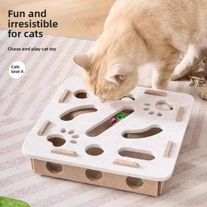 Indoor Cat Puzzle Toy, Felt Interactive Box with Ball, Exercise and Hunting Game Toy for Mental Stimulation and Activity
