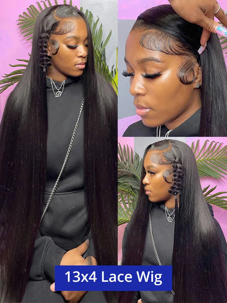 40-Inch Brazilian Bone Straight Human Hair Wig, 13x4 or 13x6 HD Transparent Lace Front Wig, 300% Density for Women