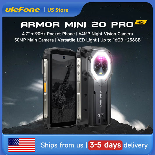 Ulefone Armor Mini 20 Pro 5G Rugged Smartphone | 4.7" Display | 64MP Night Camera | 6200mAh Battery | Android 14
