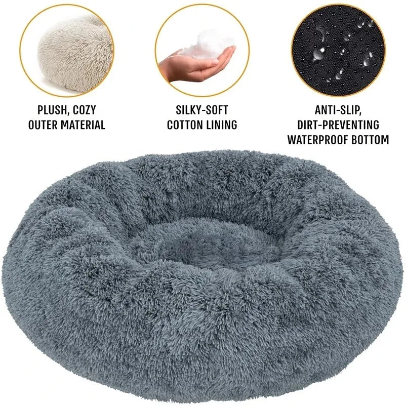 Round Plush Dog & Cat Bed – Washable Warm Pet Sofa for Small, Medium & Large Pets 🐾